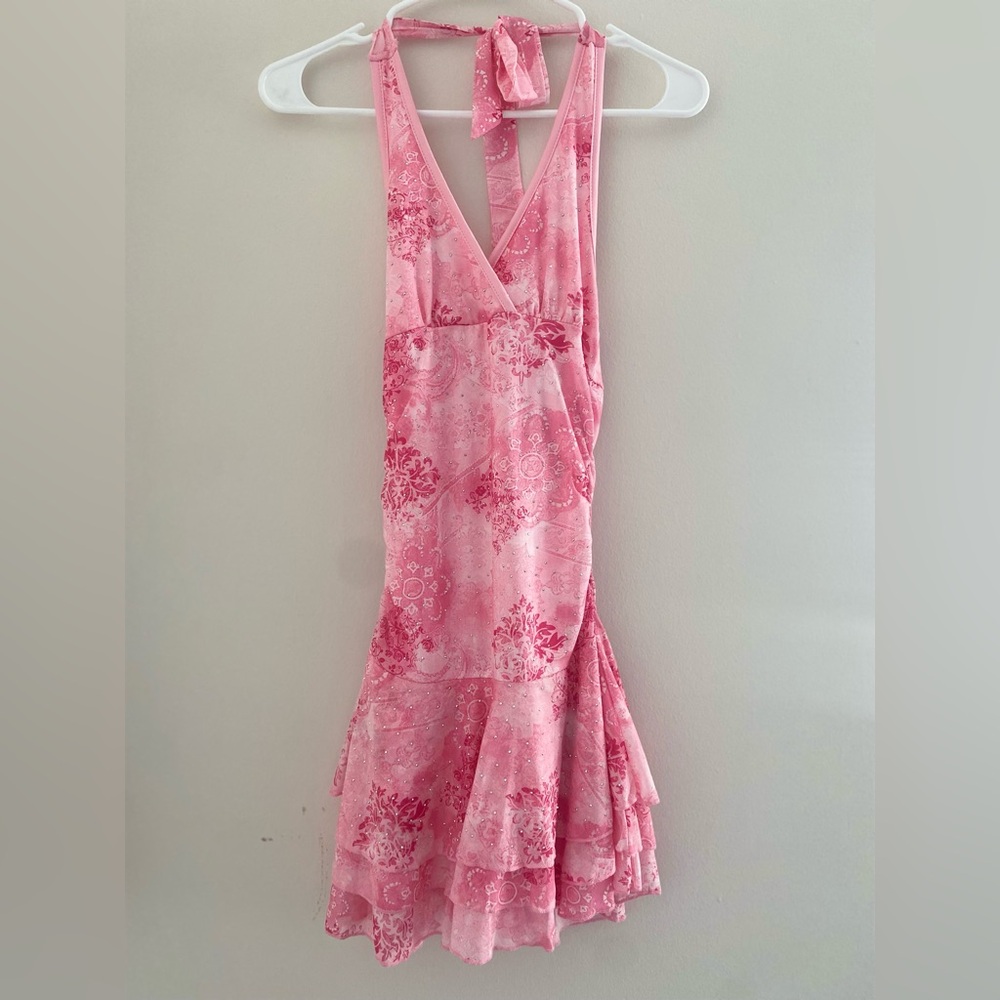 ROMWE Pink Patterned Backless Dress